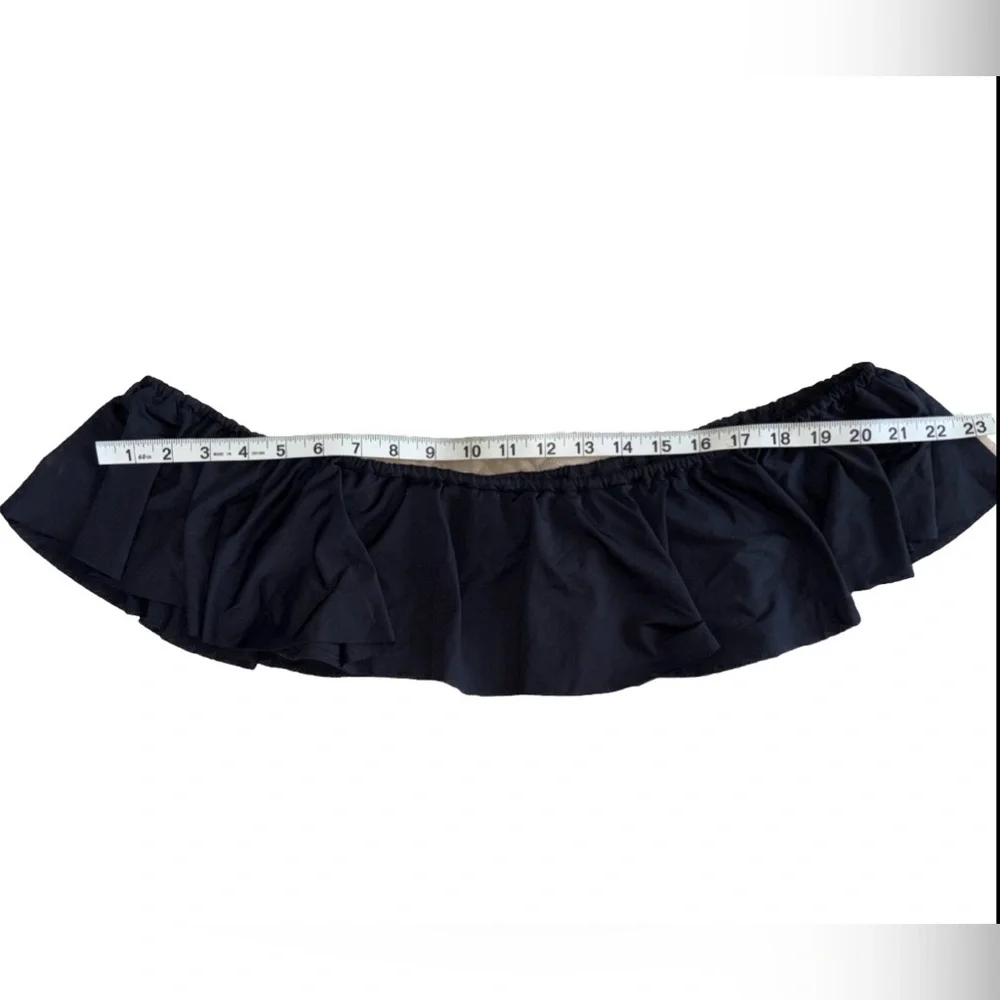 L*SPACE SWIM BLACK 'HEY GIRL' RUFFLE OFF THE SHOULDER BANDEAU BIKINI TOP (L)